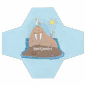 おもしろいhappy walrus cartoonイラストレーション サッカーボール (フラット)