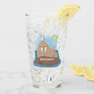 おもしろいhappy walrus cartoonイラストレーション タンブラーグラス