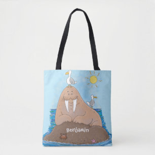 おもしろいhappy walrus cartoonイラストレーション トートバッグ