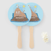 おもしろいhappy walrus cartoonイラストレーション ハンドファン (正面&裏面)