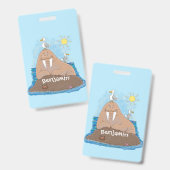 おもしろいhappy walrus cartoonイラストレーション バッジ (表裏)