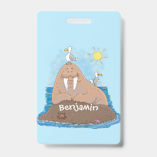 おもしろいhappy walrus cartoonイラストレーション バッジ