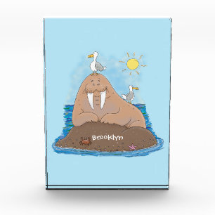 おもしろいhappy walrus cartoonイラストレーション フォトブロック