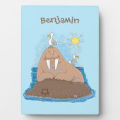 おもしろいhappy walrus cartoonイラストレーション フォトプラーク (正面)