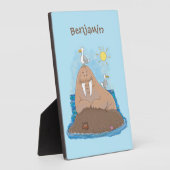 おもしろいhappy walrus cartoonイラストレーション フォトプラーク (側面)