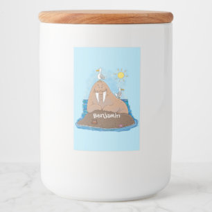 おもしろいhappy walrus cartoonイラストレーション フードラベル