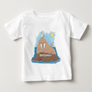 おもしろいhappy walrus cartoonイラストレーション ベビーTシャツ