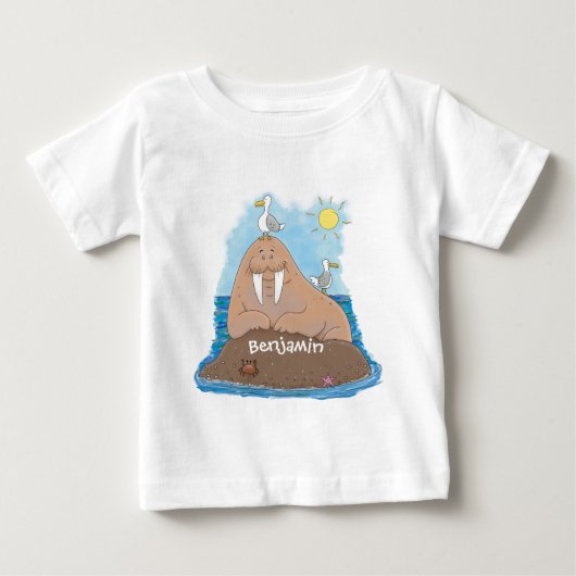おもしろいhappy walrus cartoonイラストレーション ベビーTシャツ (正面)