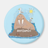 おもしろいhappy walrus cartoonイラストレーション マグネット (正面)