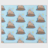 おもしろいhappy walrus cartoonイラストレーション ラッピングペーパー (フラット)