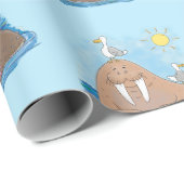 おもしろいhappy walrus cartoonイラストレーション ラッピングペーパー (ロールコーナー)