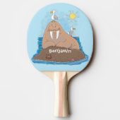 おもしろいhappy walrus cartoonイラストレーション 卓球ラケット (裏面)