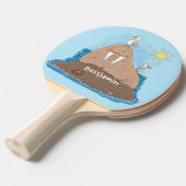 おもしろいhappy walrus cartoonイラストレーション 卓球ラケット (正面アングル)