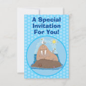 おもしろいhappy walrus cartoonイラストレーション 招待状 (裏面)