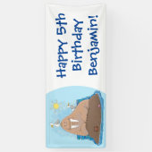 おもしろいhappy walrus cartoonイラストレーション 横断幕 (縦)