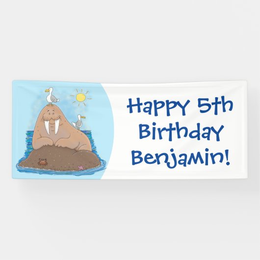 おもしろいhappy walrus cartoonイラストレーション 横断幕 (横)