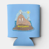 おもしろいhappy walrus cartoonイラストレーション 缶クーラー (裏面)