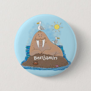 おもしろいhappy walrus cartoonイラストレーション 缶バッジ