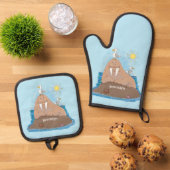 おもしろいhappy walrus cartoonイラストレーション 鍋つかみ&鍋敷きセット (トップダウン)