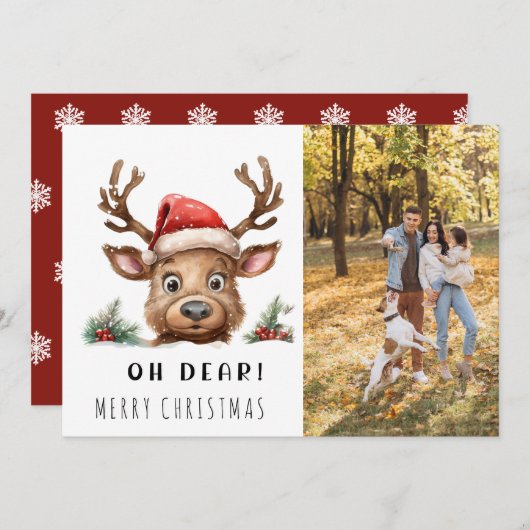 おもしろいHoliday Reindeer Christmas Photo Card (正面/裏面)
