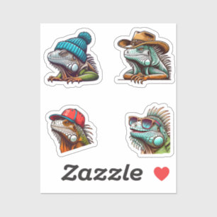 おもしろいIguana Cartoon Art 4パックシール シール