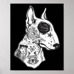 おもしろいInked Bull Terrier Old School Tattoo Dog Lov ポスター