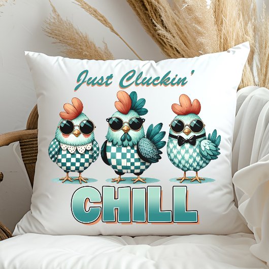 "おもしろいJust Cluckin Chill"チキンラバーブルー クッション