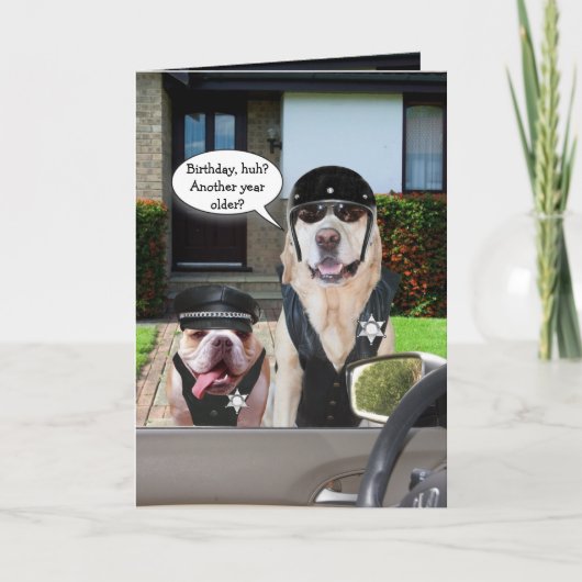おもしろいLab & Bull Dog Officers誕生日 カード (正面)