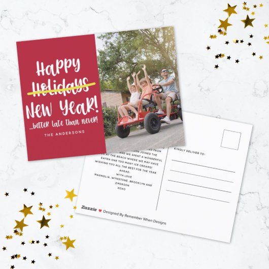 おもしろいLater Happy New Year写真 シーズンポストカード