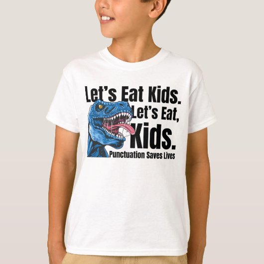 おもしろいLet's Kids食べ Punctuation救 Lives T-レックス Tシャツ (正面)