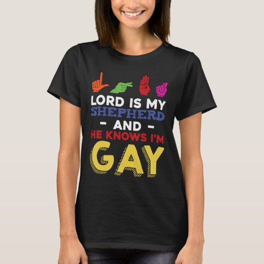 おもしろいLGBTゲイプライド月認識度ASLサインランガ Tシャツ (正面)