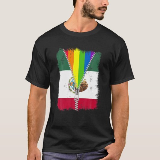 おもしろいLGBTメキシコ国旗ZipレインボーメキシコゲイPri Tシャツ (正面)