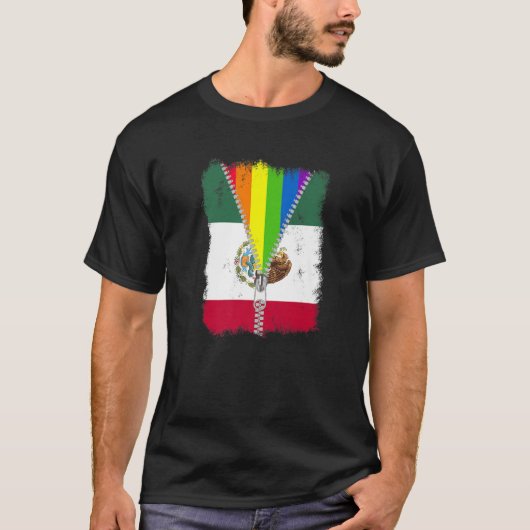 おもしろいLGBTメキシコ国旗ZipレインボーメキシコゲイPri Tシャツ (正面)