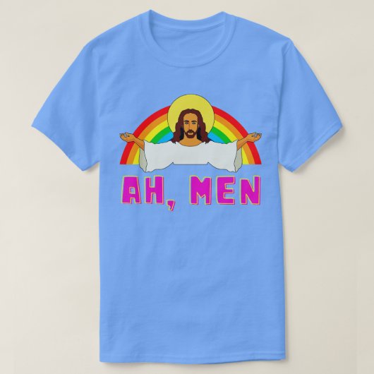 おもしろいLGBT Ah Man Jesusゲイプライド・レインボー Tシャツ (デザイン正面)