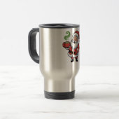 おもしろいMatcha Drinkを持つクリスマスサンタホールディング トラベルマグ (正面左)