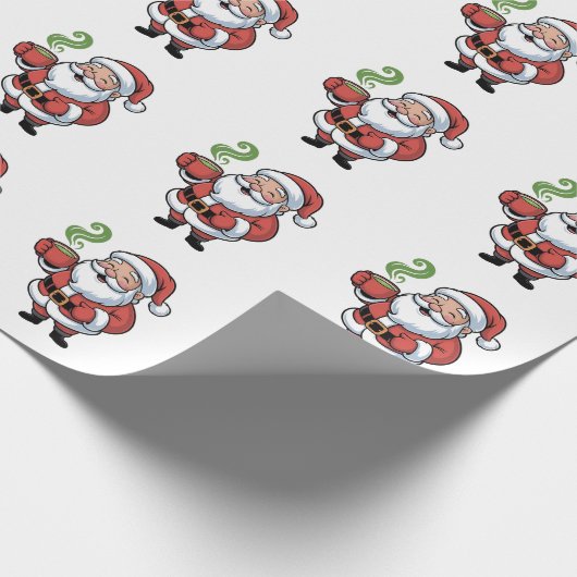 おもしろいMatcha Drinkを持つクリスマスサンタホールディング ラッピングペーパー (角)