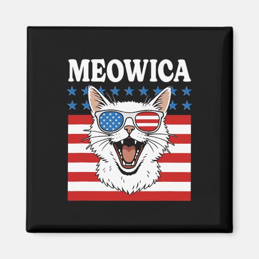 おもしろいMeowica Cat 7月4日の独立記念日 マグネット (正面)
