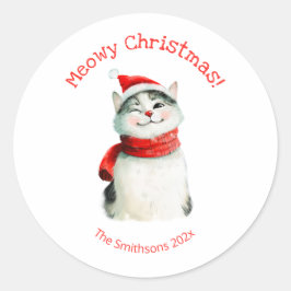 おもしろいMeowy Catかわいいクリスマスステッカー ラウンドシール