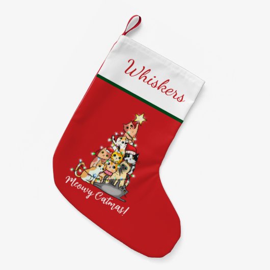 おもしろいMeowy Catmas Cats Christmas Tree スモールクリスマスストッキング (正面 (吊り時))