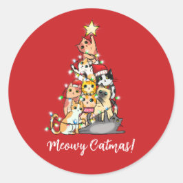 おもしろいMeowy Catmas Cats Christmas Tree ラウンドシール