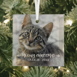 おもしろいMEOWY CHRISTMAS CAT写真 ガラスオーナメント
