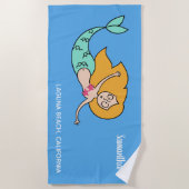 おもしろいMermaid名前をカスタムする、場所と色 ビーチタオル (正面)