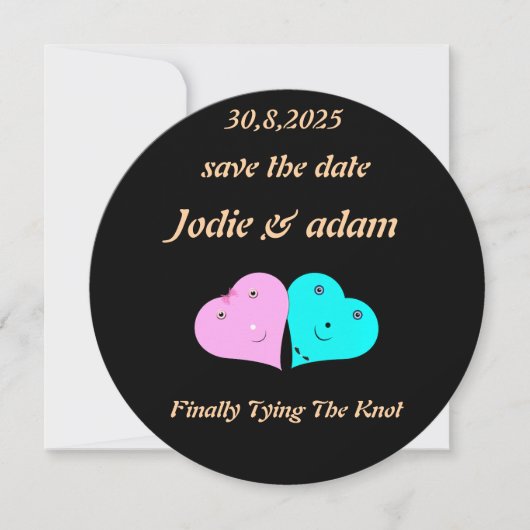 おもしろいmr & mrsハート招待状 セーブザデート (正面)