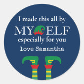 おもしろいMy小妖精や小人Name Blue ラウンドシール (正面)