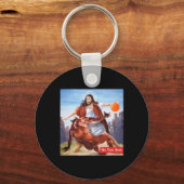 おもしろいNot Todayサタン・イエズス・クロスオーバー・バスケットボール キーホルダー (正面)