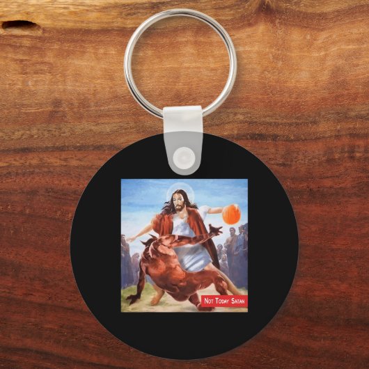 おもしろいNot Todayサタン・イエズス・クロスオーバー・バスケットボール キーホルダー (正面)