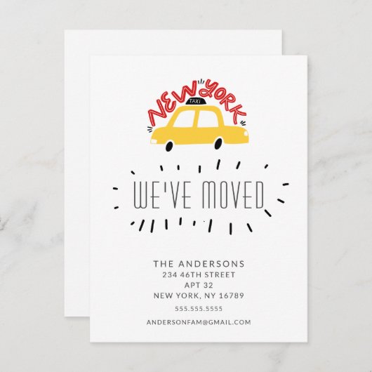 おもしろいNYイエロータクシー引越し案内カード 案内ポストカード (正面/裏面)