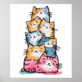 おもしろいOffice Cat Water Color Wall Art ポスター