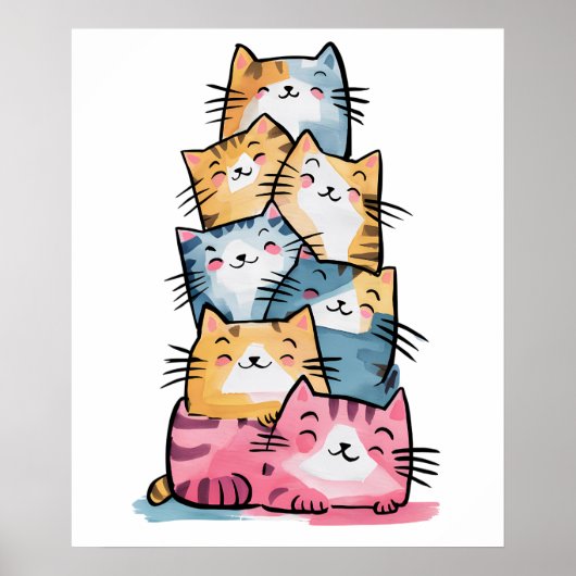 おもしろいOffice Cat Water Color Wall Art ポスター (正面)