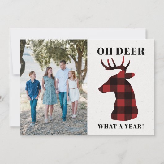 おもしろいOh Deer What a Year Buffalo Plaid写真 シーズンカード (正面)